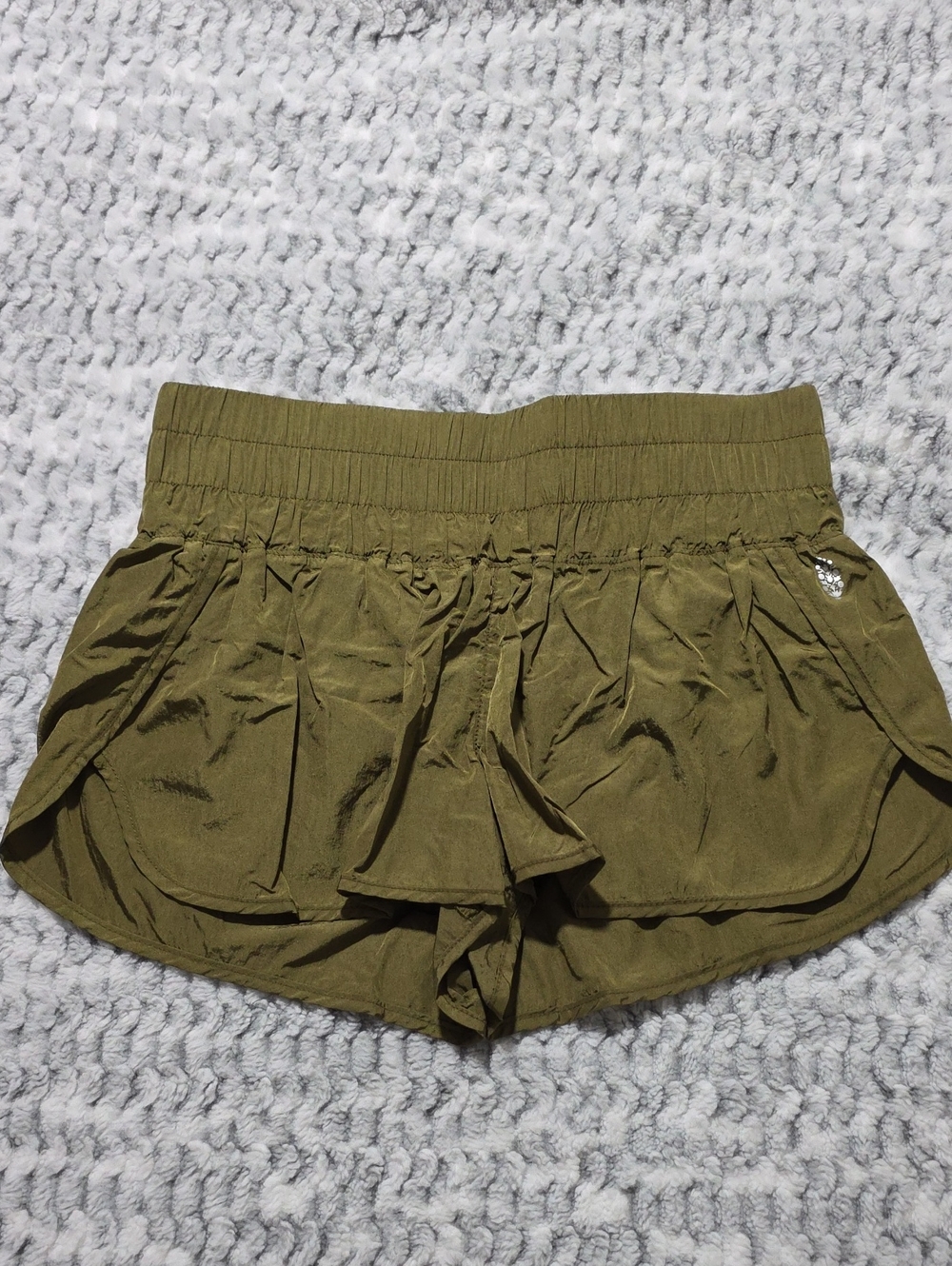 FP Movement by Free People Olive Green Smocked Waist Athletic Shorts